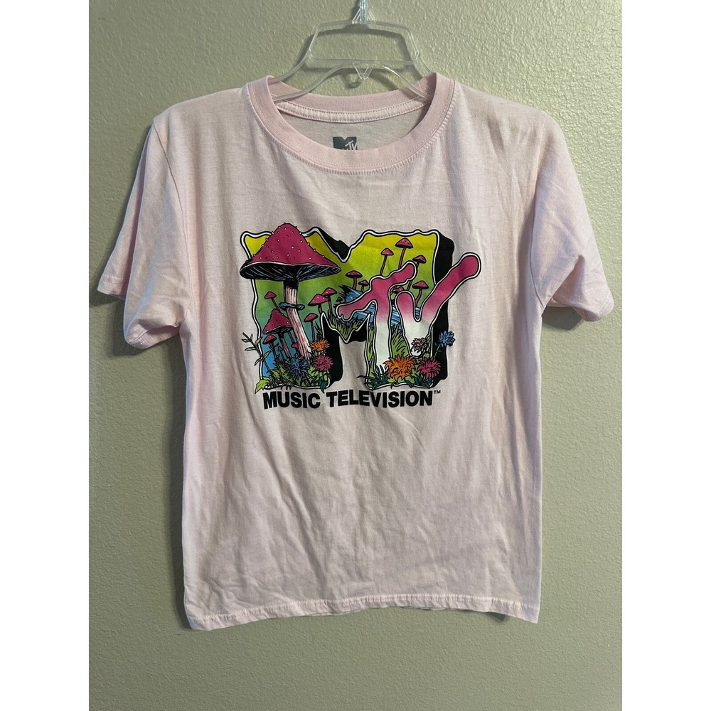MTV Music Television Mushroom Graphic Tee Short Sleeve Pink T-Shirt